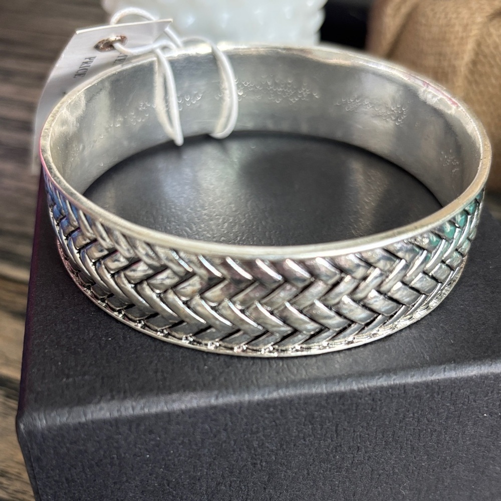 8” Silver Toned Braided Bangle - Picture 2 of 2